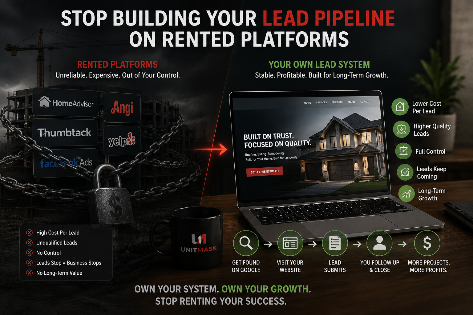 Owned contractor lead generation system for U.S. construction companies using Google and their website
