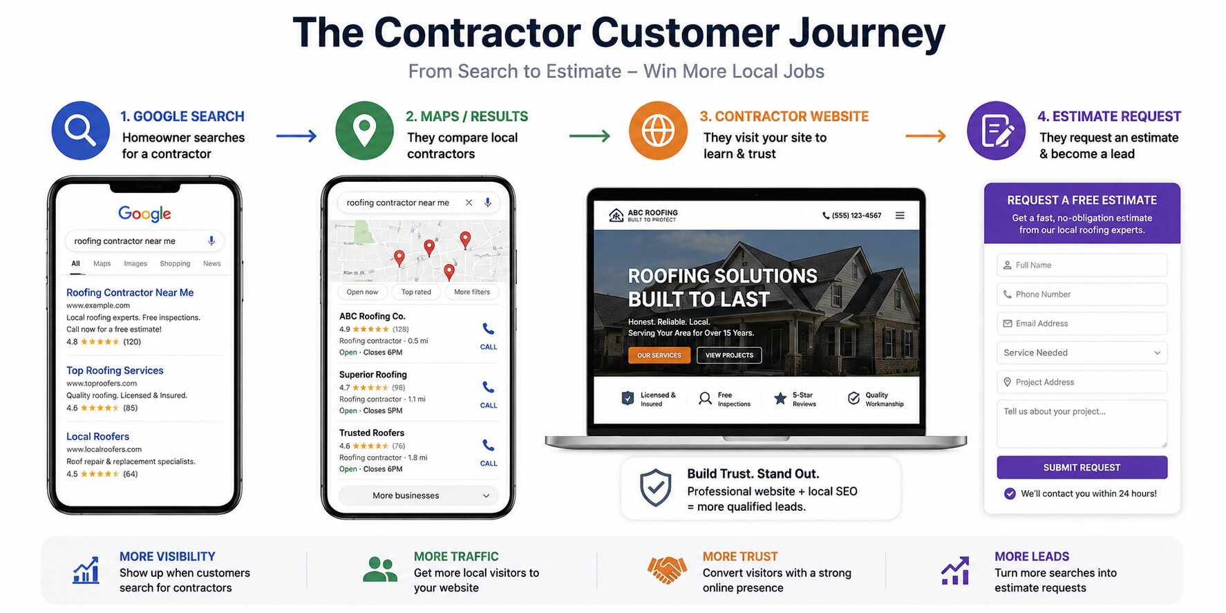 Contractor Local SEO Customer Journey – Google to Estimate Request Contractor local SEO customer journey from Google Search and Maps to a contractor website and estimate request in the USA