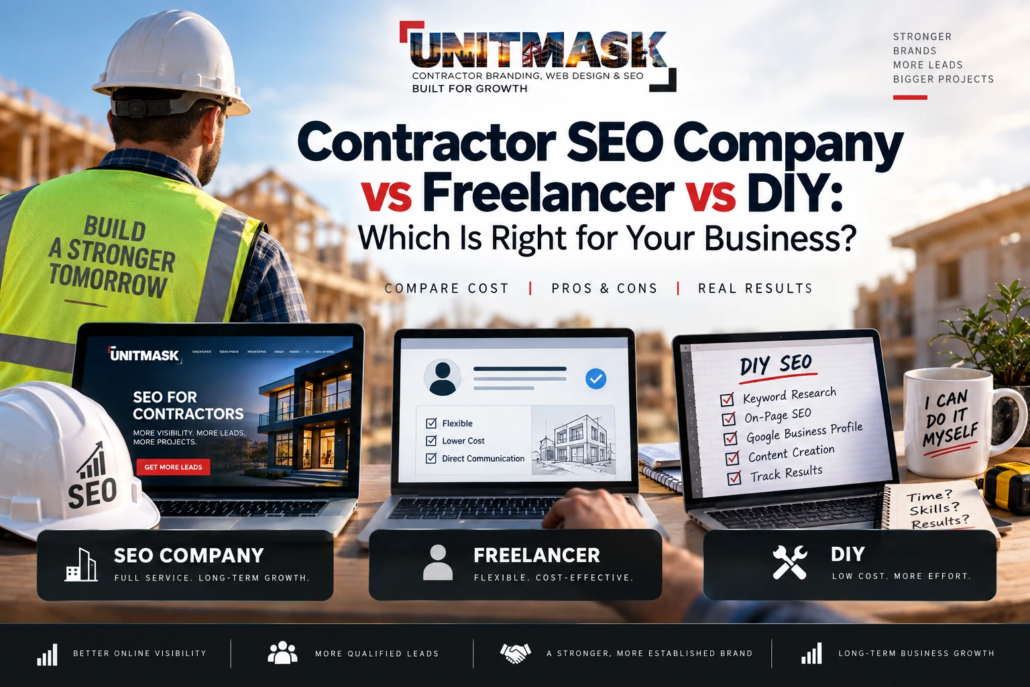 Contractor SEO company vs freelancer vs DIY comparison for U.S. construction businesses