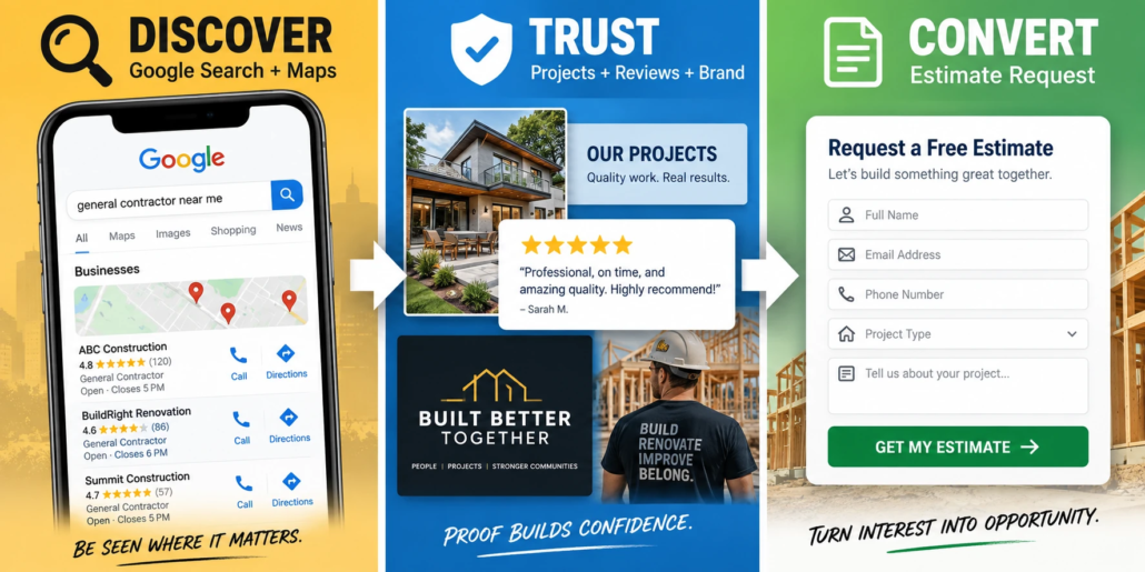 Contractor Customer Journey: Discover, Trust and Convert Contractor customer journey from Google Search and Maps to trust and estimate request