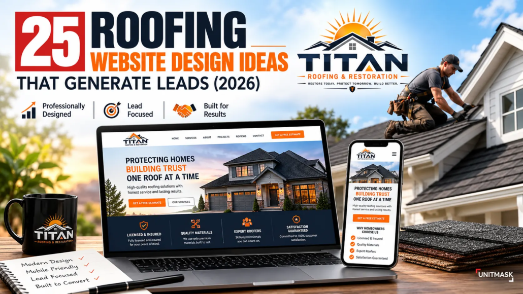 25 Roofing Website Design Ideas That Generate Leads (2026) 25 roofing website design ideas for U.S. contractors featuring a modern roofing website on desktop and mobile.