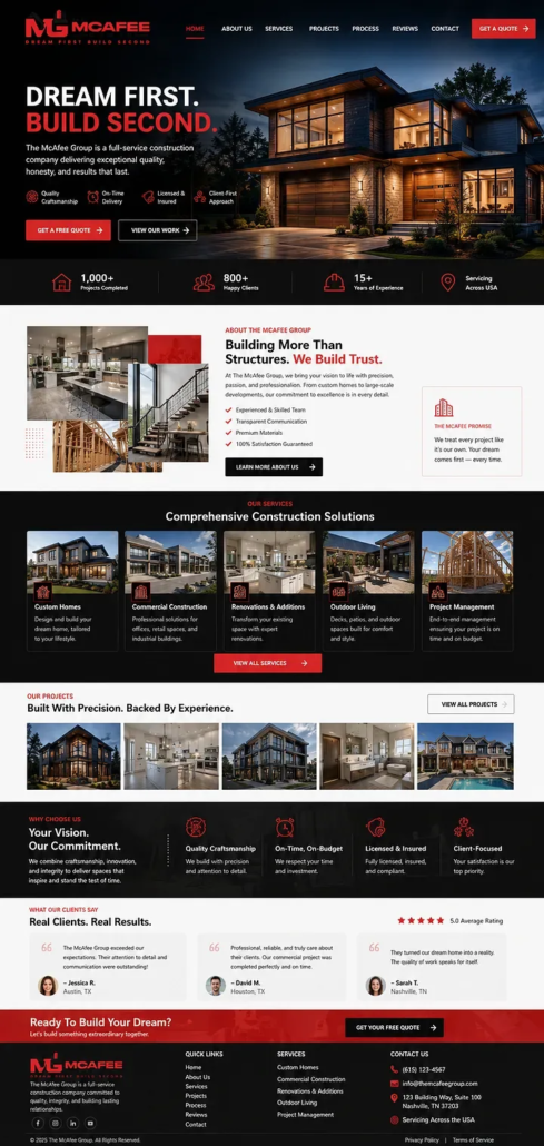 Commercial Construction Website Design Example for U.S. Contractors Commercial construction contractor website design example showcasing commercial building projects and professional web design for U.S. construction companies.