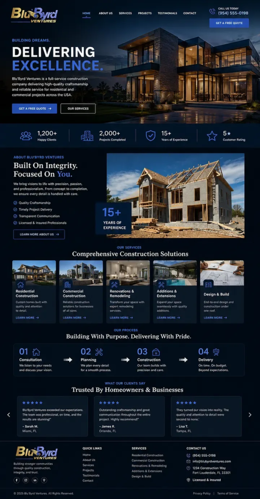 Luxury Home Builder Website Design Example for U.S. Custom Builders Luxury home builder website design example for a U.S. custom home construction company, showcasing premium residential architecture and modern website design.