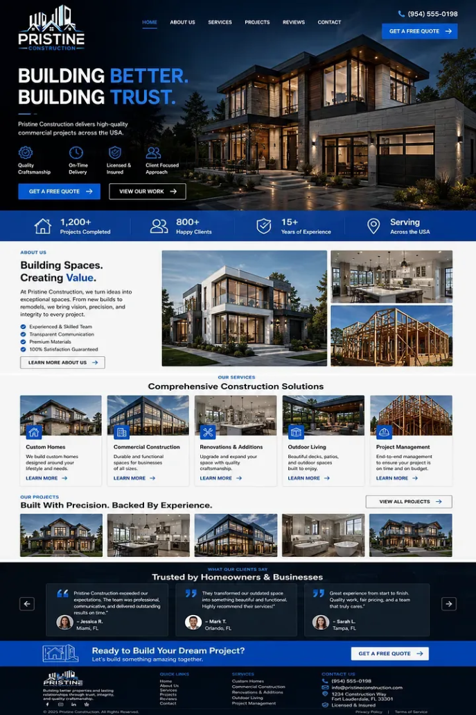 Residential Remodeling Website Design Example for U.S. Contractors Residential remodeling contractor website design example featuring home renovation services, project photos, and estimate request options for U.S. homeowners.
