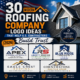 Featured graphic for 30 roofing company logo ideas for U.S. contractors in 2026, showing residential roofing and five professional logo examples.